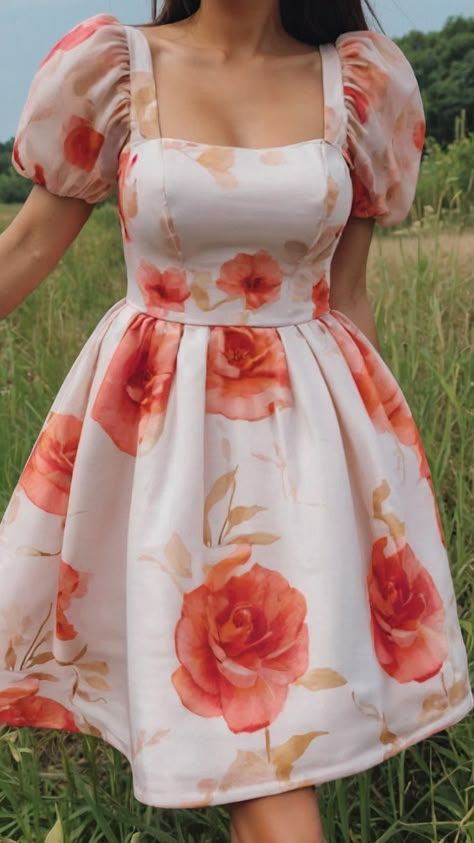 This elegant floral dress is perfect for any occasion whether it's a long classy wedding or a stylish summer evening With its long sleeves and midi length this dress exudes sophistication and charm Ideal for wedding guests or any formal event this classy chic outfit is a must-have for women looking to make a stylish statement Floral Dress Summer Classy, Prenses Dress, Mini Wedding Guest Dress, Dress Sleeves Pattern, Floral Dress Ideas, Simple Floral Dress, Kingdom Dress, Knee Length Dresses Casual, Elegant Floral Dress