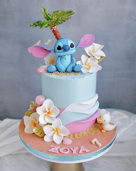 Stitch Buttercream Cake, Stitch Torte, Stitch Birthday Cake Ideas, Stitch And Angel Cake, Stitch Cake Ideas, Stitch Birthday Cake, Stitch Bday, Deco Cake, Stitch Cake