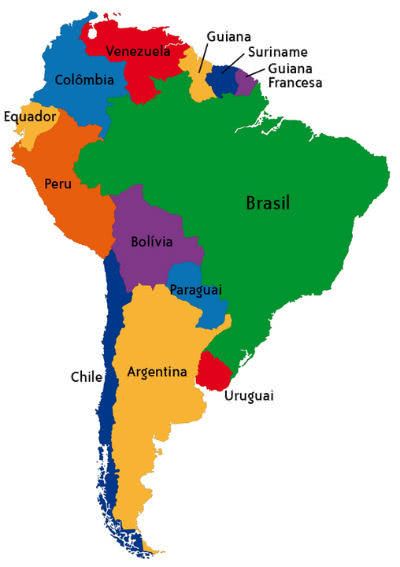 Mapa da América do Sul America Do Sul, History Of Earth, India Map, America Latina, English Tips, Latin America, Bolivia, Aesthetic Backgrounds, Gacha Club