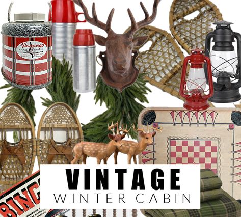 Vintage Winter Cabin Room Winter Antique Booth Ideas, Vintage Camp Decor, Vintage Camp Style Decor, Vintage Ski Decor, Winter Cabin Decor, Retro Cabin, Vintage Cabin Decor, Cabin Room, Winter Lodge