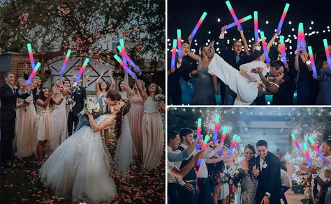 Neon Lights Wedding Glow Sticks, Glow Stick Grand Exit, Foam Lights Wedding, Light Up Glow Sticks Wedding, Foam Glow Stick Wedding Send Off, Wedding Glow Stick Send Off, Glow Wedding Reception, Light Sticks Wedding, Light Up Sticks Wedding