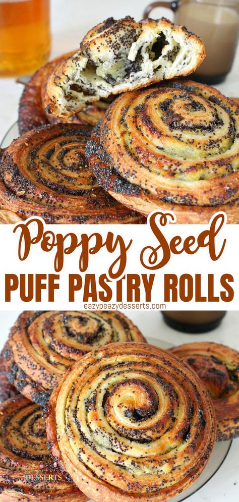 Poppy Seed Puff Pastry, Puff Pastry Poppy Seed, Poppy Seed Danish, Recipes With Poppyseed Filling, Poppy Seed Pastry, Poppy Seed Filling Recipes, Poppyseed Pastry, Czech Breakfast, Poppyseed Roll Recipe