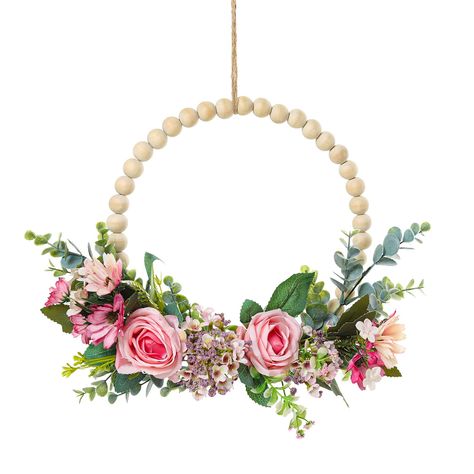 PRICES MAY VARY. Material of rose flower wreath: Wooden beads are held together by a sturdy round metal wire to ensure that it maintains its shape. Silk flowers and plastic eucalyptus leaves are selected and arranged on the sturdy wooden bead hoops. Dimension: the spring/summer wreath measures approx 13.8 inch in outer diameter, light weight to maintain damage free hanging. Note: The flower might bend a bit due to shipping and packing, please adjust it if needed. Great for wall decor: the floral Rose Flower Garland, Floral Hoop Wreath, Spring Flower Wreath, Spring Floral Wreath, Boho Wreath, Material Wreaths, Outdoor Door, Flower Garland, Floral Hoops