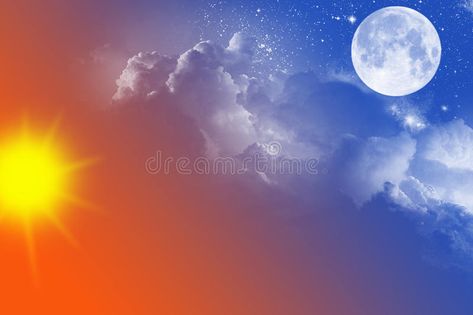 Night and day. Night sky and day sky with moon, sun, stars and clouds , #AD, #sky, #day, #Night, #moon, #clouds #ad Moon And Sun Background, Day And Night Background, Picture Of Sky, Day Sky, Sun Background, Gacha Backgrounds, Sky Digital, Sky Day, Sunset Images