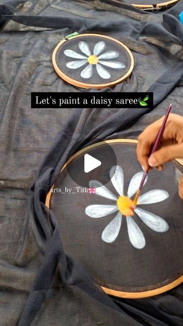 Daisy Flower Painting, Black Saree, Fabric Paint, Black Love, Fabric Painting, Daisy Flower, Flower Painting, Daisy, Saree