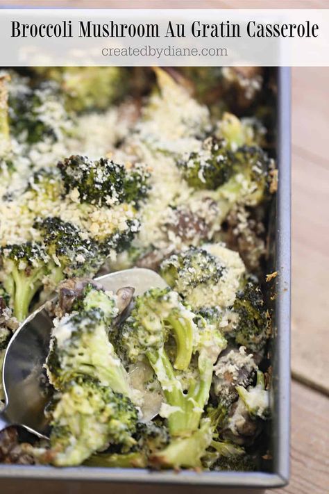 Broccoli Mushroom Au Gratin Casserole createdbydiane.com Mushroom Side Dish Recipes, Broccoli Gratin, Broccoli Mushroom, Mushroom Side Dishes, Onion Casserole, Mushroom Broccoli, Parmesan Broccoli, Mushroom Casserole, Broccoli Bake