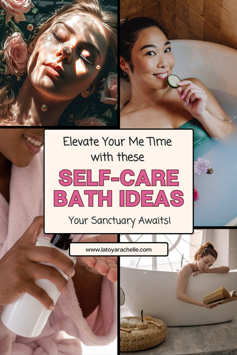 text reads - elevate your me time with these self-care bath ideas, your sanctuary awaits Bath Routine, Set The Mood, Bath Ideas, Self Love Affirmations, Spa Experience, Love Affirmations, Body And Soul, Bath Time, Me Time