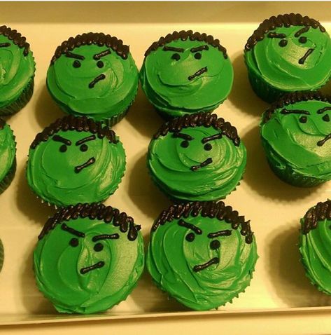 My son's Hulk cupcakes! 2015 Hulk Party Food Ideas, Hulk Smash Cupcakes, Easy Hulk Cake, Super Hero Cupcakes For Boys, Avengers Cupcakes Ideas, Hulk Smash Party Game, Hulk Cupcakes Ideas, Hulk Cake Ideas, Hulk Party Ideas