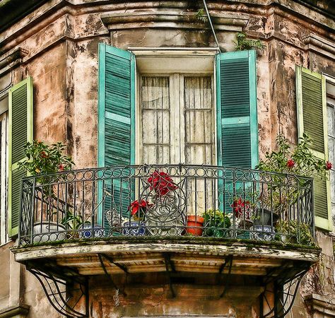 Balcony Door | French Quarter, New Orleans, LA. Explore: Jan… | Flickr Turquoise Shutters, Old Balcony, Louisiana Architecture, New Orleans Architecture, Window Charm, French Quarter New Orleans, Louisiana Style, Acrylic Painting Inspiration, New Orleans Art