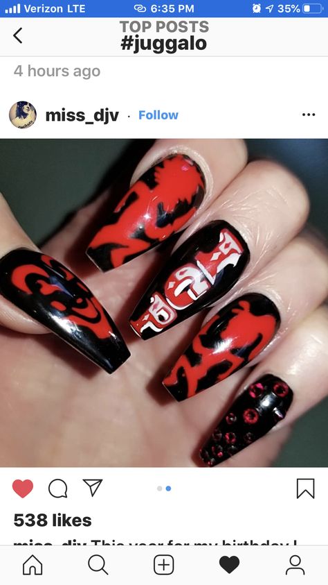 Icp Juggalo Nail Ideas, Icp Juggalo Nails, Juggalo Nails, Juggalo Costume, Insane Clown Posse Nails, Clown Nails Designs, Jigsaw Nails, Nail Ideas For Couples, Clown Nail Art