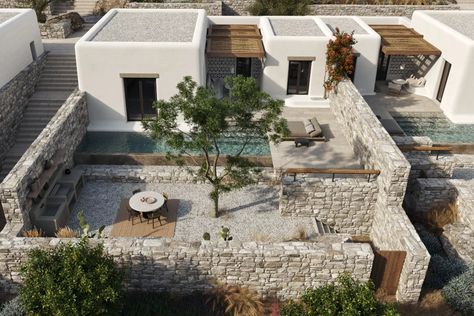 Kalesma Mykonos, Greek Houses Exterior, Mykonos Villas, Casa Cook, Mediterranean Villa, Living In Europe, Stone Architecture, White Building, Architecture Model House