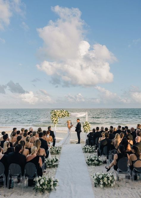 Beach Wedding in Dreams Riviera Cancun Resort & Spa | Cancun and Tulum Wedding Photographer Beach Wedding Tulum, Beach Wedding Christian, All Black Beach Wedding, Punta Cana Destination Wedding, Black And White Beach Wedding Theme, Cancun Beach Wedding, Small Intimate Beach Wedding Ideas, Black And White Wedding Beach, Wedding In Cancun