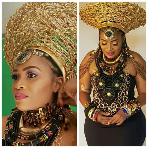 Zulu Hat, Zulu Traditional Attire, Brown Girls Makeup, Cultural Fashion, African Hats, Beautiful Beaded Jewelry, Fashion Traditional, Hat Outfit, Gold Hats