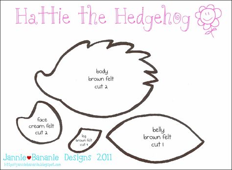 Jannie Bananie Designs (Etc...): Hattie the Hedgehog ~My Original Pattern Felt Hedgehog Ornament, Hedgehog Ornament Diy, Free Hedgehog Sewing Pattern, Felt Hedgehog Pattern, Hedgehog Template, Hedgehog Crafts, Hedgehog Brooch, Felt Hedgehog, Suitcase Dollhouse