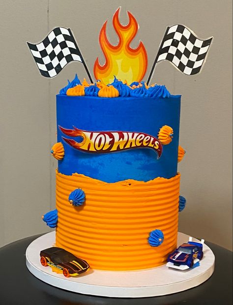 Hot Wheels Cake Birthdays, Hotwheels Buttercream Cake, Easy Hot Wheels Cake, Hot Wheels Cake Simple, Hot Wheels Birthday Cake Buttercream, Hot Wheels Smash Cake, Hot Wheels Cake Diy, Hot Wheels Cupcake Cake, Hot Wheels Birthday Cake Diy