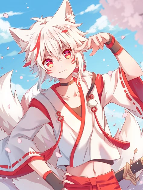 Anime Kitsune Boy, Fox Boy Pfp, Fox Boy Oc, Cute Kitsune, Anime Wolf Boy, Fox Boy Art, Male Kitsune Oc, Kitsune Boy, Ninja Character