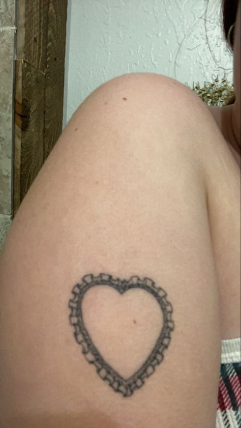 #tattoos #hearttattoo #laceyheart #lacehearttattoo #simpletattoo Lacey Heart Tattoo, Lacy Heart Tattoo, Ruffle Heart Tattoo, Funky Heart Tattoo, Lace Heart Drawing, Heart Doily Tattoo, Frilly Heart Tattoo, Heart Tattoo Cover Up, Lace Up Tattoo