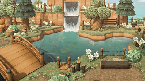 Cottagecore Pond, Water Puddle, Pond Animals, Animal Crossing Island Inspo, Fishing Pond, Acnh Cottagecore, Water Island, Animal Crossing Memes, Acnh Inspiration