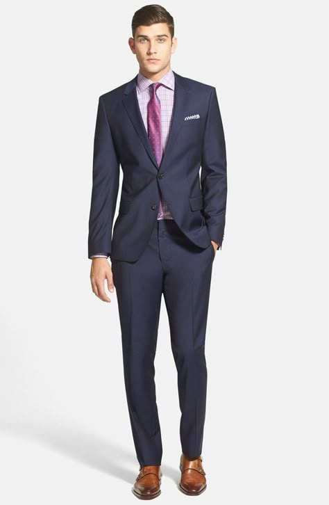 BOSS Trim Fit Navy Wool Suit Navy Wool Suit, Hugo Boss Suit, Boss Dress, Suit Stores, Lapel Jacket, Suit Shoes, Trim Fit, Navy Suit, Fashion Suits