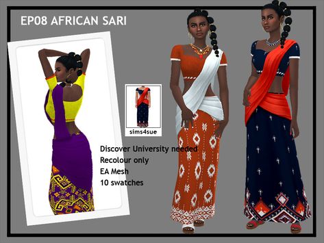 The Sims Resource - EF08 African Sari Spring Prints, Sports Skirts, Sims 4 Cc Finds, Sims 4 Clothing, Sims Mods, Maxis Match, African Inspired, The Sims Resource, Sims 4 Mods