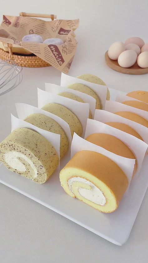 Swiss roll—a beloved rolled sponge cake that you can find in almost any bakery. It looks intimidating to make yourself, but it is actually super easy as long as you follow my detailed instructions below. Not to worry! This recipe shares expert tips on correct whipping, baking, and rolling, promising you a light and airy Swiss roll with a creamy center. Pumpkin Rolls, Bolu Gulung, Dessert Breads, Tea Flavors, Coconut Tart, Resipi Kek, Cake Roll Recipes, Cake Recipes Easy Homemade, Roll Recipes