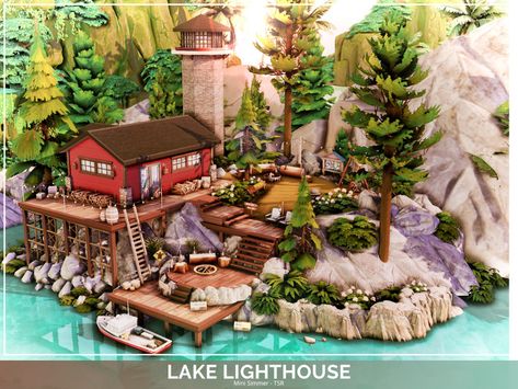 Sims 4 Lake Cabin, Sims 4 Lighthouse Build, Sims 4 Observatory, Sims Lake House, Lighthouse Sims 4, Sims 4 Lot No Cc, Sims Trailer Park, Lake House Sims 4, Sims Cc Lots