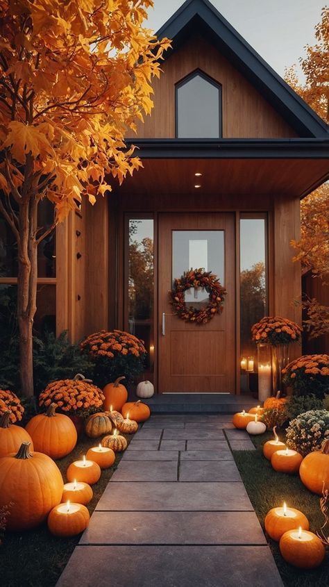 Fall Front Door Ideas, Fall Houses Exterior, Pumpkins And Candles, Halloween Pumpkin Painting Ideas, All About Pumpkins, Halloween Pumpkin Painting, Painted Pumpkin Ideas, Fall Porches, Door Arch