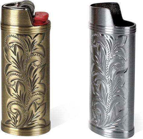 Amazon.com: HUMWE 2 Pack Vintage Metal Lighter Case Cover Front Floral Engraving Reusable Lighter Sleeve for Bic J6 Regular Lighters (Style2-Bronze&Silver, 2) : Health & Household Lighter Sleeve, Lighter Vintage, Floral Engraving, Metal Lighter, Bic Lighter, Cool Lighters, Lighter Case, Vintage Lighting, 2 On