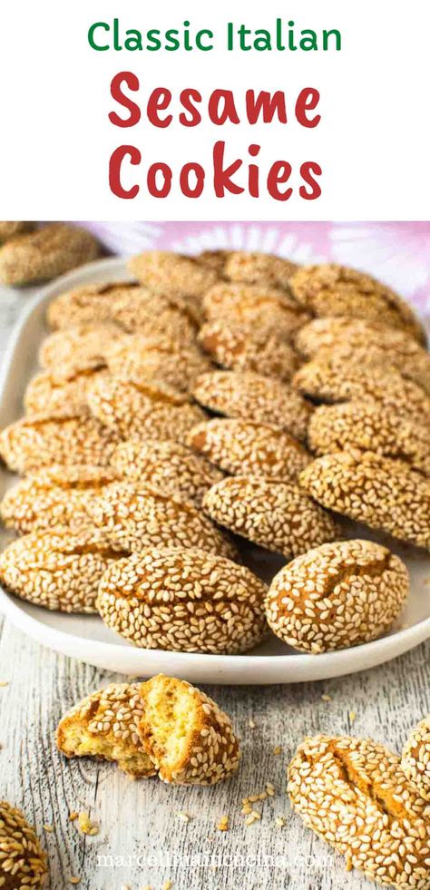 Italian Sesame Cookies Recipe, Italian Sesame Seed Cookies, Sicilian Cookies, Sesame Seed Cookies, European Cookies, Italian Cookie Recipe, Italian Christmas Cookie Recipes, Seed Cookies, Sesame Cookies