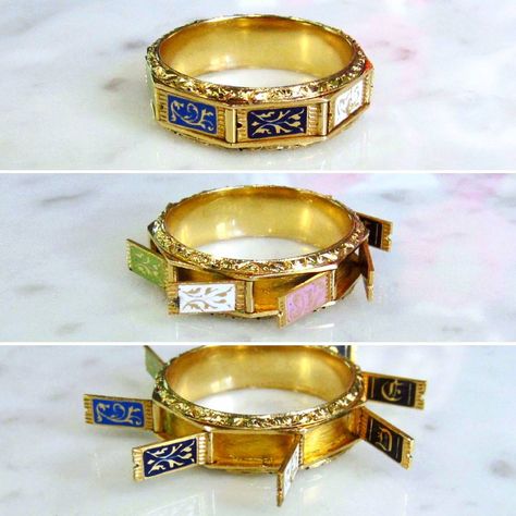 <<>> This fascinating enamel gold hidden message ring Edwardian Hair, Glasses For Your Face Shape, Georgian Jewelry, Hidden Message, Jewellery Inspiration, Unusual Jewelry, Ancient Jewelry, Head Band, Diy Schmuck