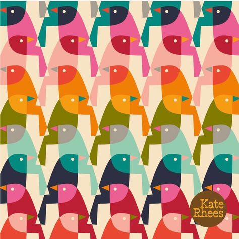 Kate Rhees, Rainbow Birds, Repeating Pattern Design, Quote Stencils, Painted Pots Diy, Bird Quilt, Scandinavian Folk Art, Design Textile, Digital Print Fabric