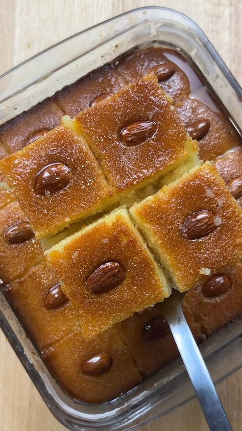 Namoura/Basbousa/Hrisi by iamn0tachef Basbousa Recipe, More Recipes, Food Food, Greek Yogurt, Lebanon, Baked Goods, Food Videos, Love Food, Yogurt