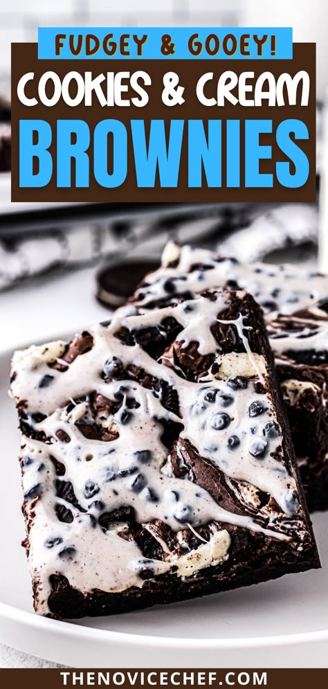 Oreo Marshmallow Brownies, Brownie Marshmellow Recipes, Hershey Cookies And Cream Recipes, Cookies N Cream Brownies, Cookies N Cream Dessert Recipes, Easy Home Made Dessert, Cookies And Cream Bread, Cookie And Cream Brownies, Blue Velvet Cookies And Cream Brownies