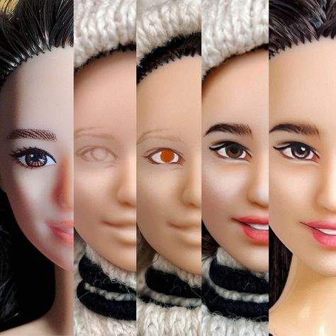 Repaint Doll Face, Doll Face Repaint, Ooak Barbie Repaint, Custom Barbie Dolls, Custom Dolls Repaint, Doll Repaint Tutorial, Doll Face Makeup, Barbie Repaint, Instagram Korean