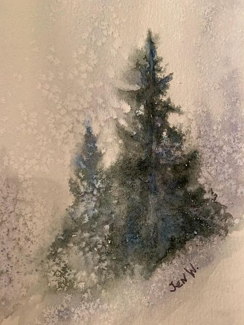 Abstract Painting Acrylic Modern, Pine Tree Painting, Abstract Watercolor Landscape, Watercolor Winter, Watercolor Paintings For Beginners, Winter Watercolor, Snowy Landscape, Diy Watercolor Painting, Christmas Card Art