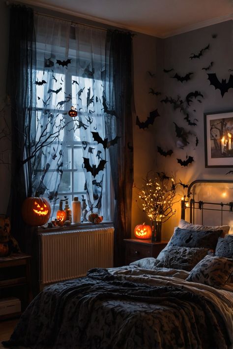 Fall Furniture , Autumn Cozy Fall ,Decor Easy Fall ,
Decor Neutral Fall ,Decor Fall ,Decor Inspiration ,Fall Decor Ideas Halloween Bedroom Lights, Halloween Balcony Decorations, Spooky Bedroom Aesthetic, Autumnal Bedroom, Spooky Bedroom Decor, Halloween Themed Bedroom, Halloween Ceiling, Spooky Room, Spooky Bedroom