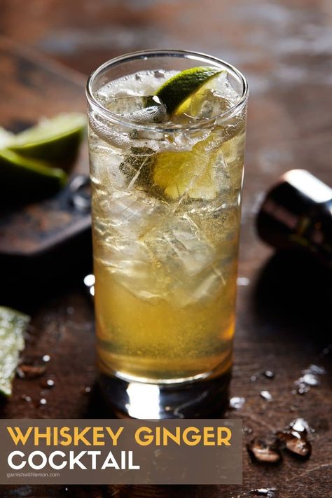 This refreshing whiskey and ginger ale drink wins over everyone - from whiskey lovers to first time whiskey drinkers. Make a classic Whiskey Ginger in minutes with only three ingredients! #whiskey #cocktails #drinks Ginger Ale Mixed Drinks, Good Whiskey Drinks, Whiskey And Ginger Ale, Ginger Ale Drinks, Ginger Ale Cocktail, Whiskey Cocktails Easy, Whiskey Drinks Recipes, Ginger Beer Cocktail, Ginger Cocktails