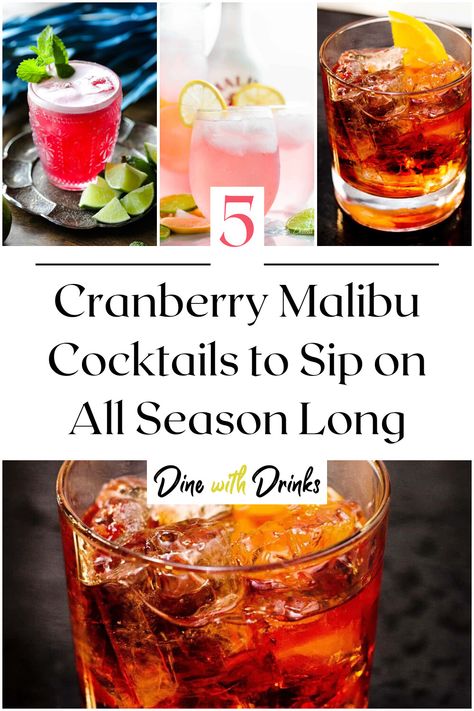 Collage of 4 cranberry malibu cocktails. Malibu Cocktail, Malibu Mixed Drinks, Cocktails With Malibu Rum, Fruity Cocktail Recipes, Malibu Cocktails, Night In With Friends, Malibu Drinks, Fruity Cocktail, Batch Cocktails