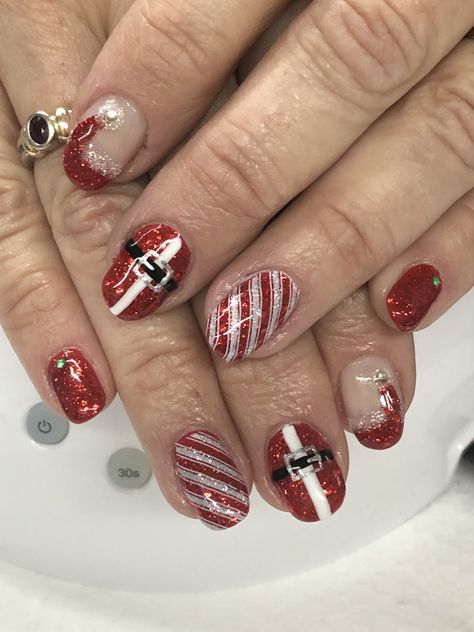 Red Glitter Christmas Santa Hat & Santa Suit Buckle Candy Cane Gel Nails  Light Elegance Red buttercream & Little Red Sled Santa Suit Nails, Christmas Nails Santa Hat, Nails Santa Hat, Christmas Nails Santa, Red Buttercream, Santa Hat Nails, Santa Nail Art, Diy Christmas Nail Art, Gel Nail Light