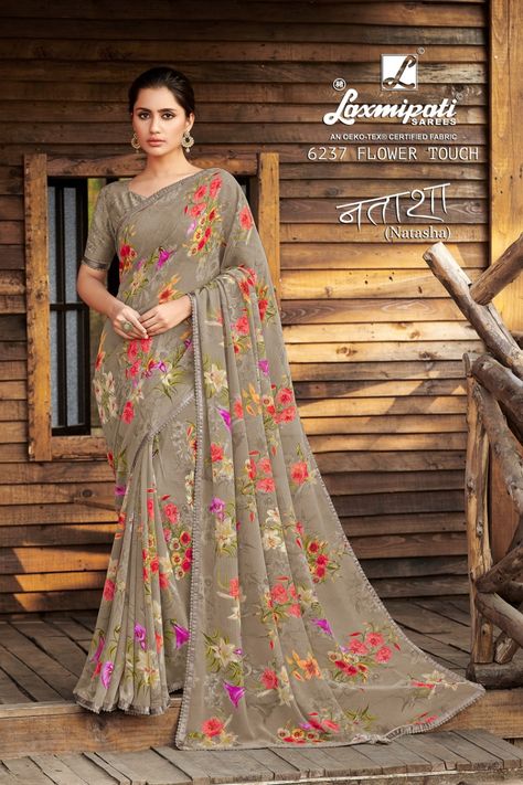 Laxmipati Sarees Natasha Floral Printed Pure Georgette Regular Wear Sarees Collection At Wholesale Rate Laxmipati Sarees, Cotton Sarees Online Shopping, Pure Georgette Sarees, Floral Print Sarees, Cotton Sarees Online, Fancy Sarees Party Wear, Designer Saree Blouse Patterns, Casual Saree, Saree Trends