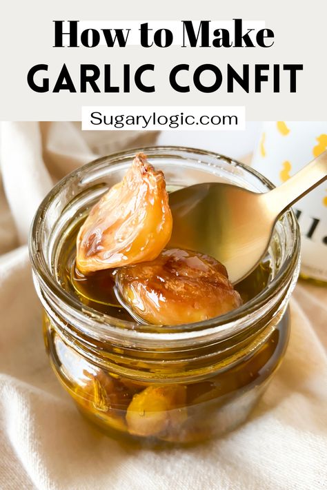 This Garlic Confit recipe is easy to make and incredibly versatile in its use. It's a beautiful addition to a multitude of recipes. After cooking low and slow, the garlic is tender and packed with flavor. Jarred Garlic Cloves, Toasted Garlic Cloves, Canning Garlic Confit, Easy Garlic Confit, Canned Garlic Cloves, Confit Garlic Recipe, Garlic Confit Toast, Garlic Confit Bread, Garlic Confit Recipes Oven