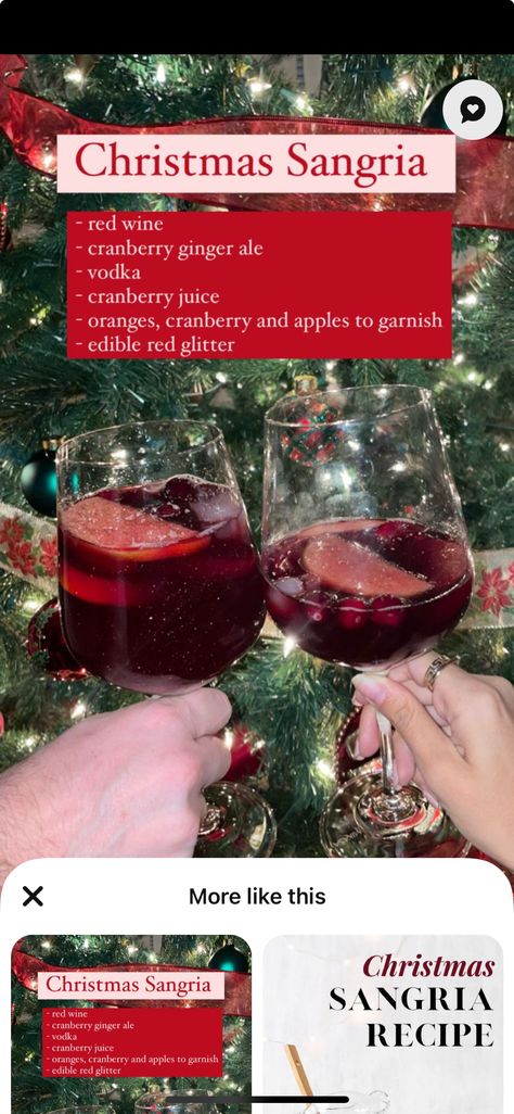 Christmas Wine Night, Red Christmas Sangria, Christmas Sangria Red, Adult Christmas Party Decorations, Drink Cartoon, Cranberry Ginger Ale, Vodka Cranberry, Christmas Drinks Alcohol Recipes, Xmas Drinks