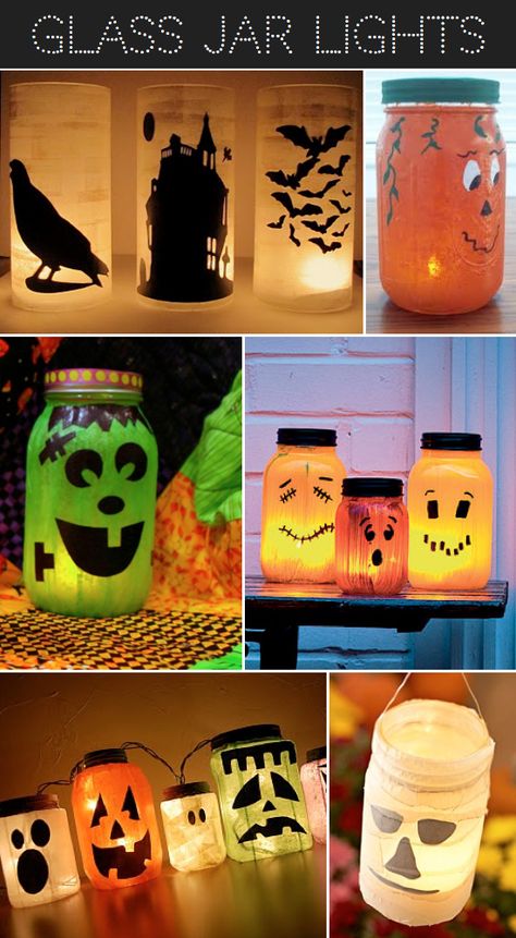 Mason Jar Halloween Luminaries Diy Halloween Jars, Diy Halloween Luminaries, Diy Halloween Dekoration, Halloween Luminaries, Moldes Halloween, Halloween Jars, Halloween Mason Jars, Hallowen Ideas, Homemade Halloween Decorations