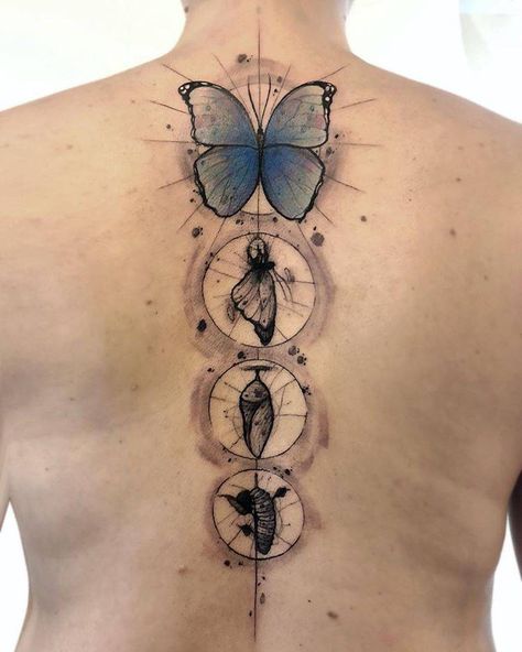 Ciclo. Metamorphosis Tattoo, Butterfly Metamorphosis, Butterfly Tattoo Meaning, Give Yourself Time, Spine Tattoo, Spine Tattoos, Dope Tattoos, Tattoos And Body Art, Tattoo Styles