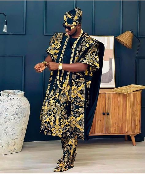 10 Best Traditional African Groom Outfits for 2024 Weddings Traditional Groom's Agbada For Festive Occasions, Traditional Patterned Agbada For Wedding And Festivals, Ceremonial Festive Traditional Agbada, Luxury Gold Traditional Agbada, Festive Long Sleeve Traditional Agbada, Agbada Outfit, Wedding Dress Men, Traditional Wedding Attire, African Print Clothing