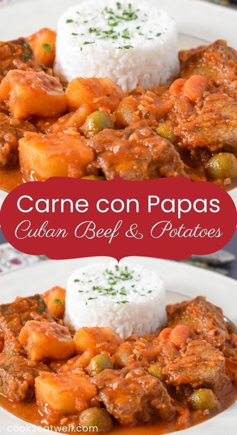 Carne Con Papas Cuban Instant Pot, Spanish Stewed Beef, Saucy Beef Recipes, Carne Con Papas Cuban Crockpot, Cuban Pork Stew, Diced Meat Recipes Beef, Beef Polska Kielbasa Recipes, Beef Carne Picada Recipes, Cuban Red Beans And Rice Recipe