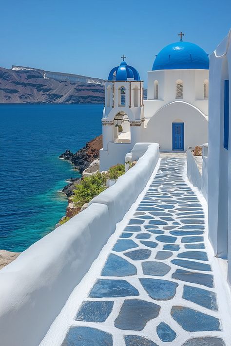 Greece White Buildings, Greece Travel Photos, Blue Places Aesthetic, Greece Aesthetics Santorini, Greece Landscape Photography, Greece Buildings, Santorini Greece Photography, Santorini Landscape, Santorini Greece Aesthetic