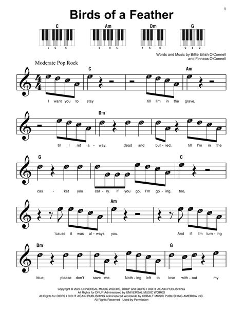 BIRDS OF A FEATHER by Billie Eilish Sheet Music for Super Easy Piano at Sheet Music Direct Beginner Violin Sheet Music, Piano Sheet Music Beginners, Easy Violin Sheet Music, Free Violin Sheet Music, Piano Songs Sheet Music, Music Theory Piano, Piano Songs For Beginners, Keyboard Sheet Music, Piano Sheet Music Letters