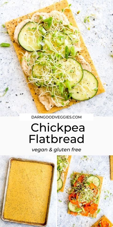 Grain Free Chickpea Flatbread is a gluten free recipe that is ready in 20 minutes! Top your protein packed 3 ingredient flatbread with all the veggies your heart desires. Naan Recipes, Hummus Cucumber, Vegetable Flatbread, Healthy Flatbread, Chickpea Flatbread, Chickpea Flour Recipes, Vegan Flatbread, Veggies Recipes, Pain Sans Gluten