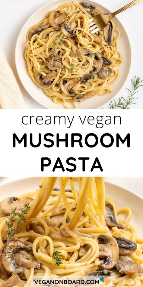 This pasta is coated in a silky and creamy sauce with sliced mushrooms and a touch of fresh herbs, for a simple but wonderfully lush meal. Vegan Mushroom Pasta, Mushroom Pasta Sauce, Creamy Vegan Pasta, Cream Sauce Pasta, Mushroom Recipes Pasta, Creamy Mushroom Pasta, Vegan Mushroom, Vegan Pasta Recipes, Cashew Cream